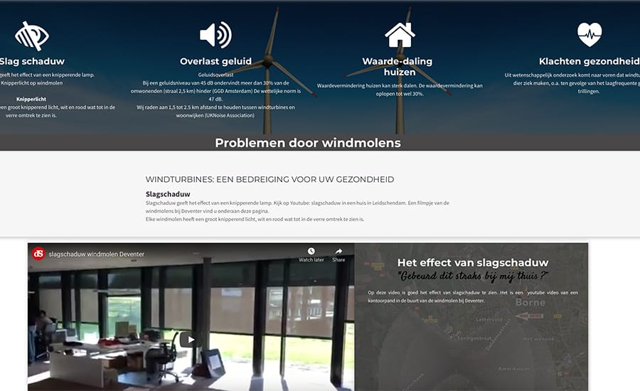 Website Geen windmolens bij woonwijken